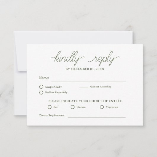 Eleganter Minimalistischer Olive Green Wedding RSV RSVP Karte (Vorderseite)