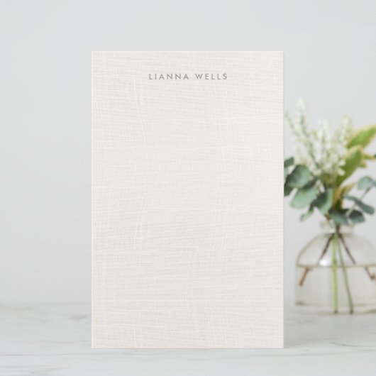 Eleganter Minimalistischer Personalisierter Linen Briefpapier (Stehend Vorderseite)