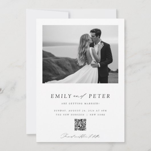 Eleganter Minimalistischer QR-Code 2 Foto Save the Einladung (Rückseite)