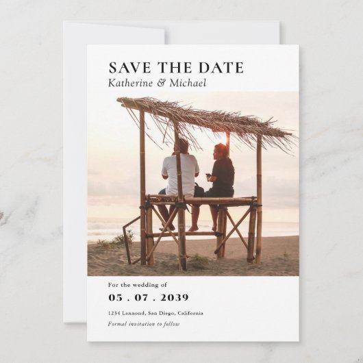 Eleganter Minimalistischer QR-Code eines Fotos Save The Date (Vorderseite)