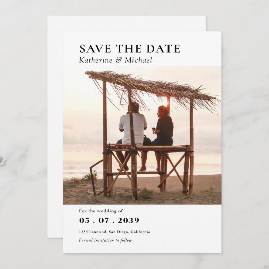 Eleganter Minimalistischer QR-Code eines Fotos Save The Date (Vorne/Hinten)