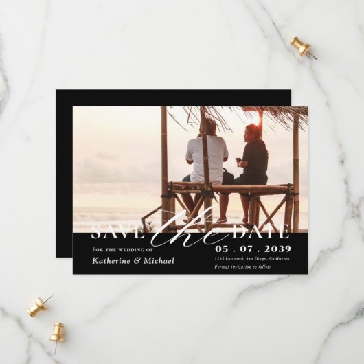 Eleganter Minimalistischer QR-Code eines Fotos Save The Date (Vorderseite/Rückseite Beispiel)