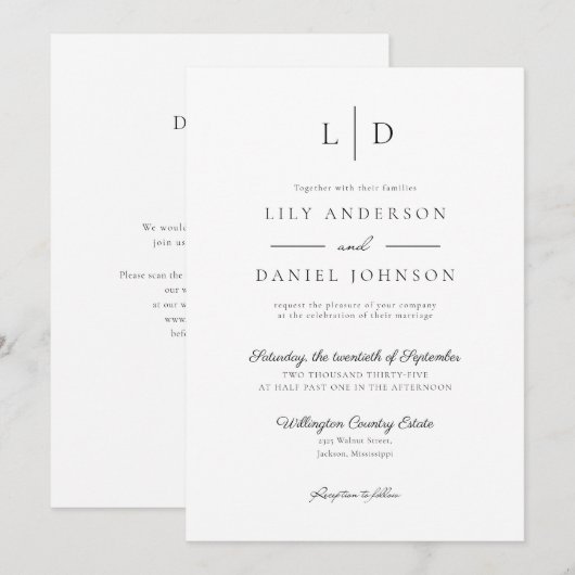 Eleganter Minimalistischer QR-Code Einladung (Vorne/Hinten)