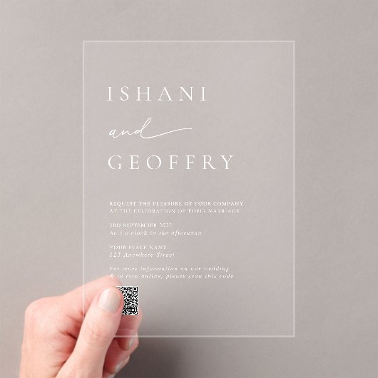 Eleganter Minimalistischer QR-Code für transparent Acryleinladungen (Insitu (Handheld))