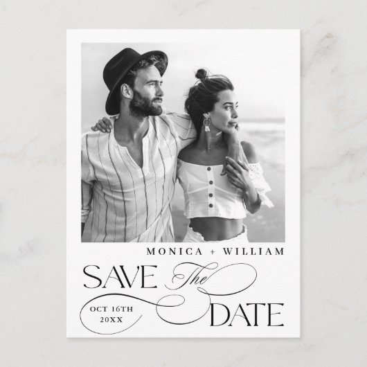 Eleganter Minimalistischer QR-Code Save the Date f Postkarte (Vorderseite)
