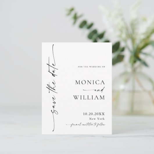 Eleganter Minimalistischer QR-Code Save the Date f Postkarte (Stehend Vorderseite)