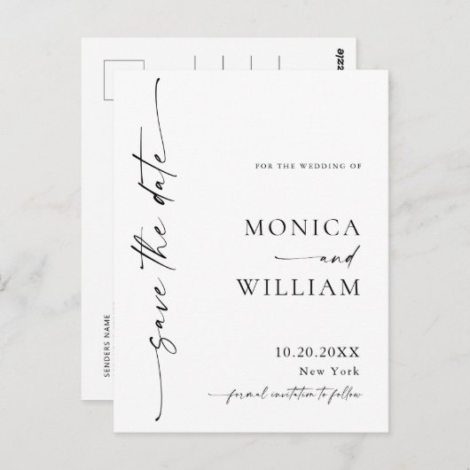 Eleganter Minimalistischer QR-Code Save the Date f Postkarte (Vorne/Hinten)