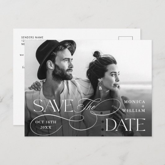 Eleganter Minimalistischer QR-Code Save the Date f Postkarte (Vorne/Hinten)