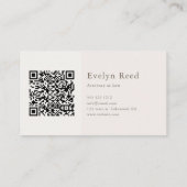 Eleganter Minimalistischer QR-Code weich beige Visitenkarte (Rückseite)