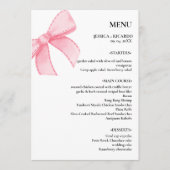 Eleganter Minimalistischer Rosa-Bow-Hochzeitstisch Menükarte (Vorderseite)