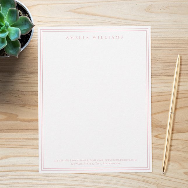 Eleganter minimalistischer rosa Doppelrand Briefbogen (Von Creator hochgeladen)