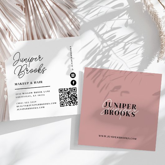 Eleganter Minimalistischer, rosa QR-Code Quadratische Visitenkarte