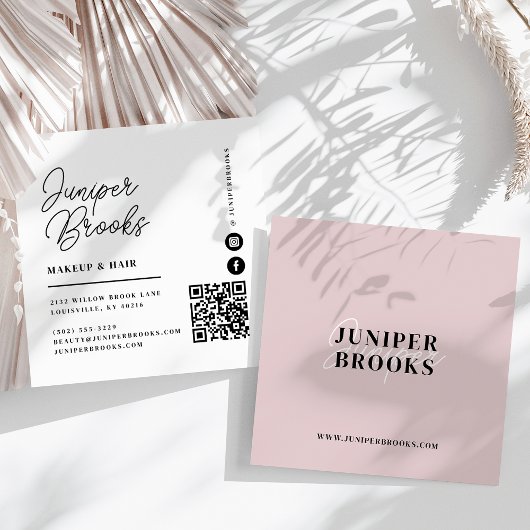 Eleganter Minimalistischer Rosa QR-Code Quadratische Visitenkarte