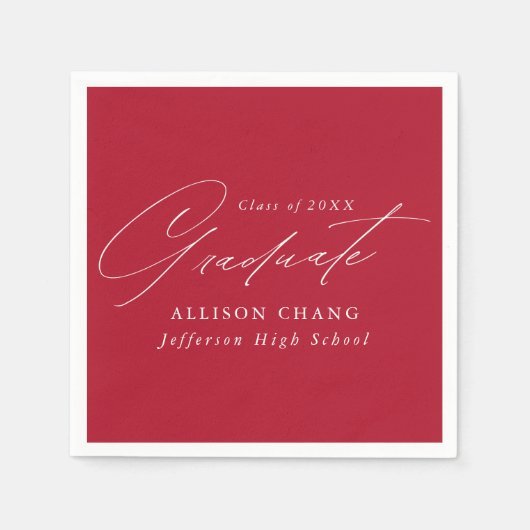 Eleganter Minimalistischer Rot-Weiß-Abschluss Serviette (Vorderseite)