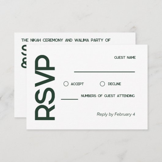 Eleganter Minimalistischer RSVP (Vorne/Hinten)