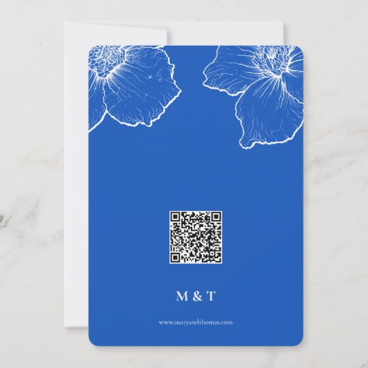 Eleganter Minimalistischer Sapphire-Floral, QR-Cod Save The Date (Rückseite)