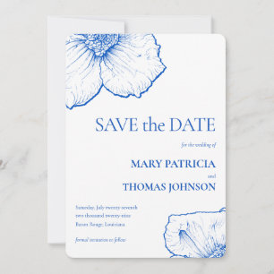 Eleganter Minimalistischer Sapphire-Floral, QR-Cod Save The Date
