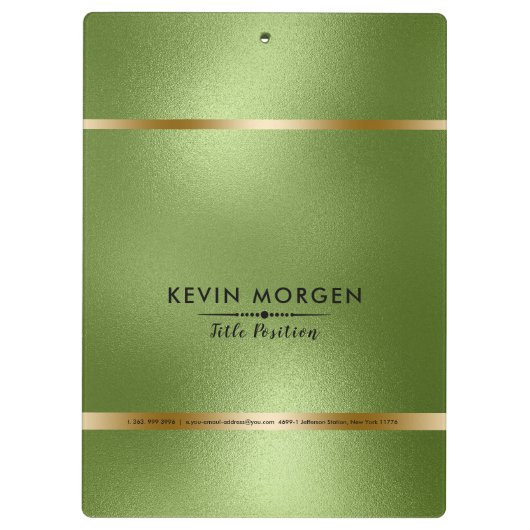 Eleganter, minimalistischer Schimmerhin mit grünem Klemmbrett (Rückseite)