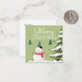 Eleganter minimalistischer Schneemann-Grünbaum Xma Mitteilungskarte (Vorderseite/Rückseite Beispiel)