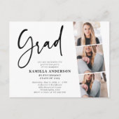 Eleganter Minimalistischer Script 3 Foto Abschluss Einladungspostkarte (Vorderseite)