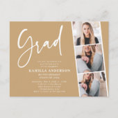 Eleganter Minimalistischer Script 3 Foto Abschluss Einladungspostkarte (Vorderseite)