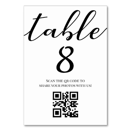 eleganter minimalistischer Script-Hochzeit qr-Code Tischnummer (Vorderseite)