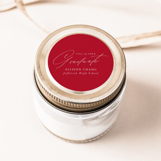 Eleganter Minimalistischer Script Red Abschluss Runder Aufkleber