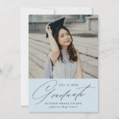 Eleganter Minimalistischer Sky Blue Foto Abschluss Ankündigung (Vorderseite)