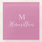 Eleganter Minimalistischer, tiefrosa Monogramm-Nam Glasuntersetzer (Vorderseite)