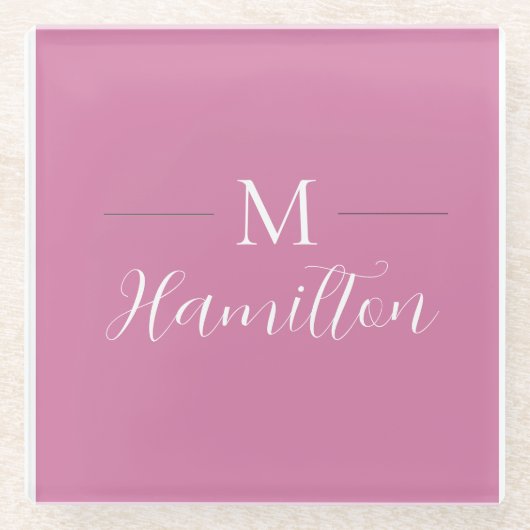 Eleganter Minimalistischer, tiefrosa Monogramm-Nam Glasuntersetzer (Vorderseite)