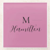 Eleganter Minimalistischer, tiefrosa Monogramm-Nam Glasuntersetzer (Vorderseite)