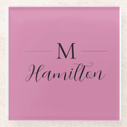 Eleganter Minimalistischer, tiefrosa Monogramm-Nam Glasuntersetzer (Vorderseite)
