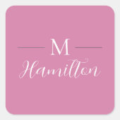 Eleganter Minimalistischer, tiefrosa Monogramm-Nam Quadratischer Aufkleber (Vorderseite)