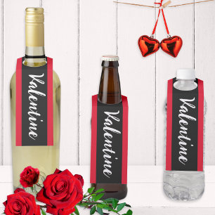 Eleganter minimalistischer Valentinstag Rot Schwar Flaschenanhänger