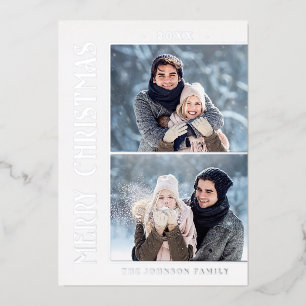 Eleganter minimalistischer Weihnachts-Photo-Silber Folien Feiertagskarte