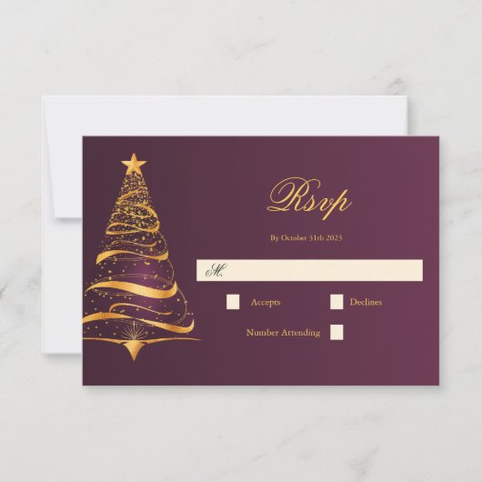 Eleganter Minimalistischer Weihnachtsbaum Hochzeit RSVP Karte (Vorderseite)