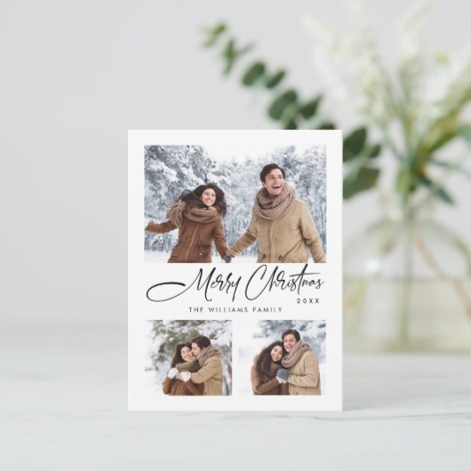 Eleganter Minimalistischer Weihnachtsurlaub 3 Foto Postkarte (Stehend Vorderseite)