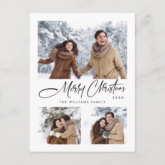 Eleganter Minimalistischer Weihnachtsurlaub 3 Foto Postkarte (Vorderseite)