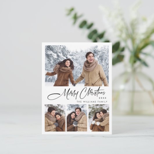 Eleganter Minimalistischer Weihnachtsurlaub 4 Foto Postkarte (Stehend Vorderseite)