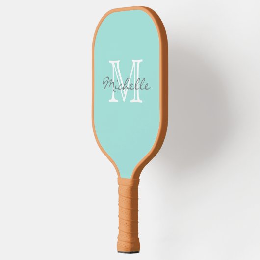 Eleganter Minimalname und Monogram Aqua Pickleball Schläger (Links)