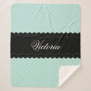 Eleganter Mint Blue Polka Dot Black Lace Individue Sherpadecke