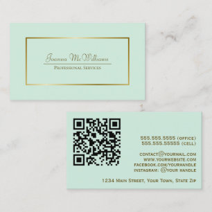 Eleganter Mint Green & Gold Beruflich QR Code Visitenkarte