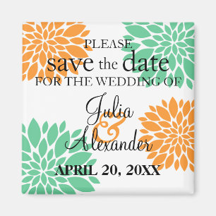 Eleganter Mint Orange Bloral Burst Save the Date Magnet