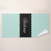 Eleganter Mint Polka Dot Pattern Schwarzer Individ Badehandtuch (Badehandtuch)