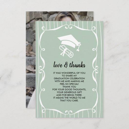 Eleganter Minze White Abschluss Danke Fotokarte Einladung (Vorne/Hinten)