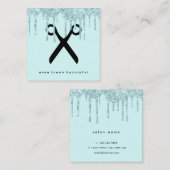 Eleganter Minzgrün Glitzer Tropfen Friseurstylisti Quadratische Visitenkarte (Vorne/Hinten)