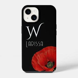 Eleganter, mit Initialen versehener roter Mohn auf iPhone 14 Hülle