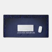 Eleganter Mit Monogramm anfänglicher blauer Glitze Schreibtischunterlage (Tastatur & Maus)