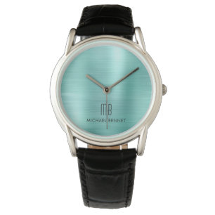 Eleganter Mit Monogramm, Aquamarin-grüner Brushed- Armbanduhr