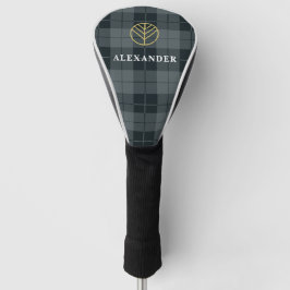 Eleganter Mit Monogramm Black and Gold Tartan Golf Headcover